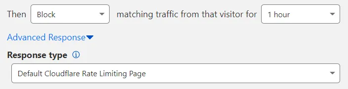 Available fields when configuring an Advance Response for a rate limiting rule.